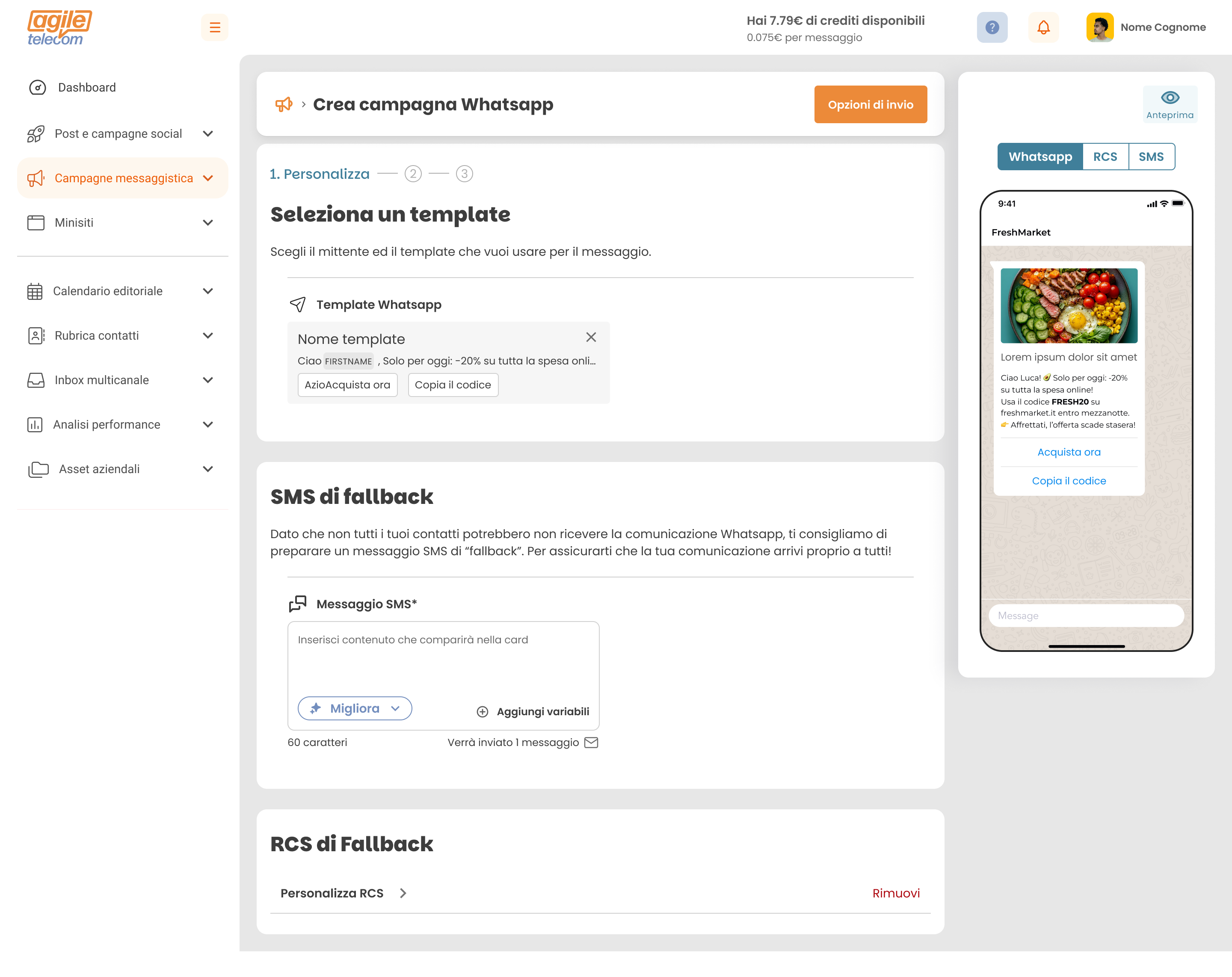 Qlara WhatsApp Business — broadcast e template