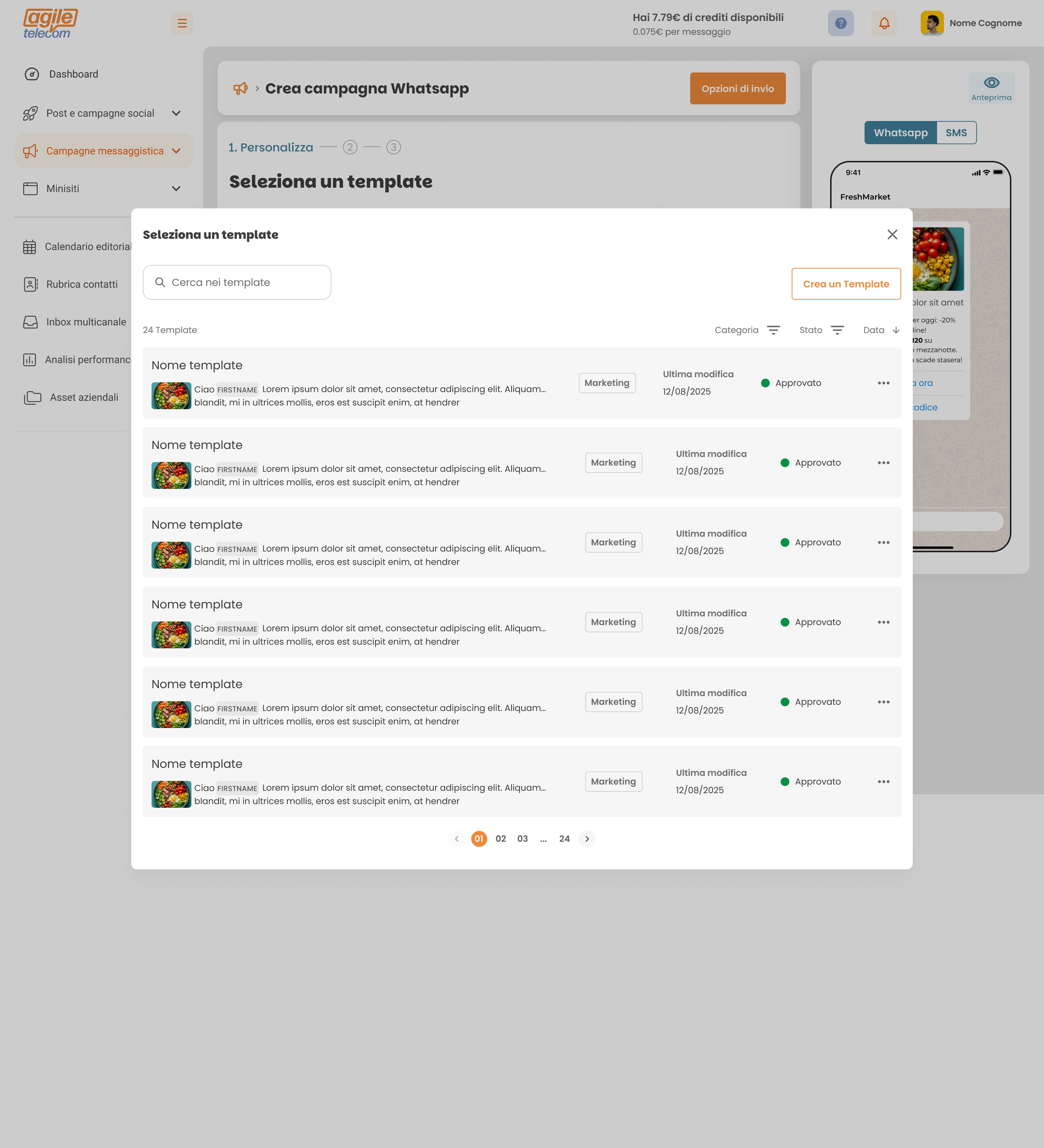 Template pre-approvati. Zero attese. — Agile Telecom